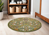 5' Green Yellow Blue and Red Round Floral Power Loom Area Rug