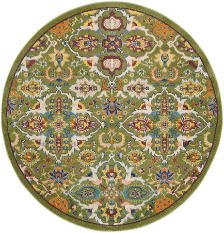 5' Green Yellow Blue and Red Round Floral Power Loom Area Rug