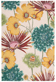 4' X 6' Ivory Red and Orange Floral Hand Carved Handmade Area Rug