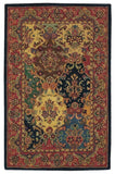 4' X 6' Tan Black and Red Wool Floral Area Rug