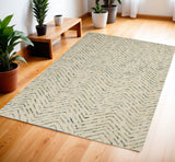 4' X 6' Ivory Blue and Green Wool Chevron Area Rug