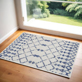 2' X 3' Ivory and Blue Geometric Area Rug