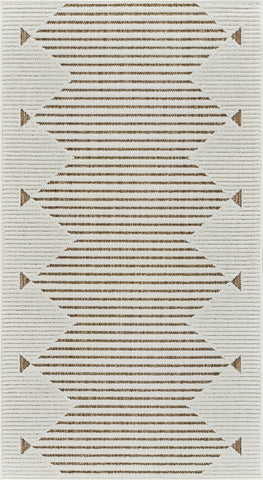 3' X 5' Beige and Brown Geometric Distressed Indoor Outdoor Area Rug