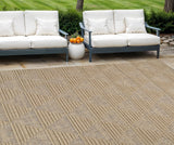 7' X 10' Beige and Brown Geometric Distressed Indoor Outdoor Area Rug