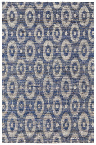 5' X 8' Blue and Tan Geometric Hand Woven Area Rug