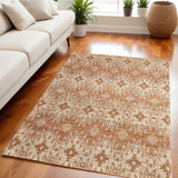 5' X 8' Orange and Tan Geometric Hand Woven Area Rug