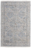 4' X 6' Gray Blue and Taupe Oriental Hand Woven Distressed Area Rug With Fringe