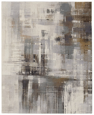 2' X 3' Ivory Gray and Brown Abstract Power Loom Area Rug