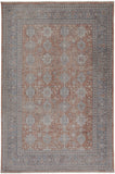 5' X 7' Blue and Red Oriental Power Loom Worn Faded Area Rug With Fringe