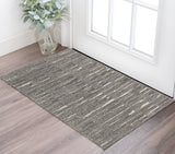 2' X 3' Gray Ivory and Taupe Abstract Hand Woven Area Rug