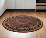 6' Red And Blue Oriental Round Rug