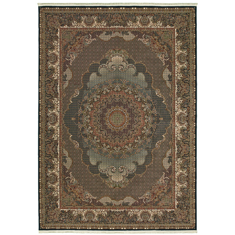 5' X 8' Blue And Red Medallion Area Rug With Fringe