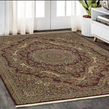 5' X 8' Red And Gold Medallion Area Rug With Fringe