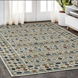 5' X 7' Ivory Tan And Gray Tribal Area Rug