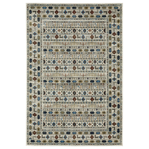 5' X 7' Ivory Tan And Gray Tribal Area Rug