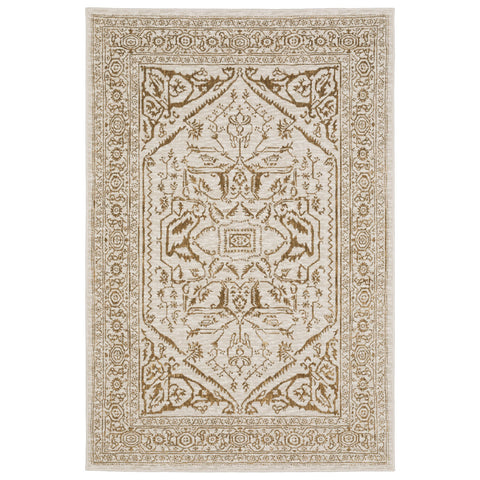 7' X 10' Ivory And Gold Oriental Area Rug