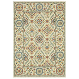 2' X 3' Ivory Orange And Blue Oriental Area Rug With Fringe