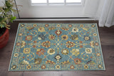 3' X 5' Blue Yellow And Dark Orange Oriental Area Rug With Fringe