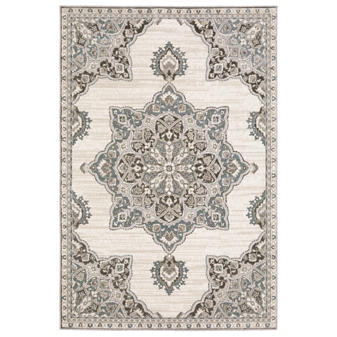 7' X 10' Gray And Blue Medallion Area Rug