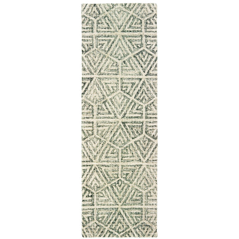 8' Gray And Ivory Wool Geometric Hand Tufted Runner Rug