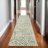 8' Gray And Ivory Wool Geometric Hand Tufted Runner Rug