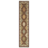 10' Red Light Brown And Ivory Oriental Runner Rug With Fringe