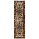 9' Ivory And Black Oriental Runner Rug