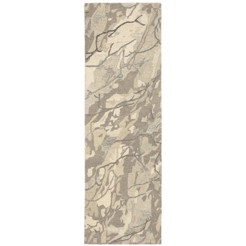 8' Beige And Ivory Wool Abstract Hand Tufted Runner Rug