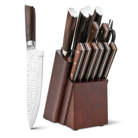 15 Pieces Stainless Steel Knife Block Set with Ergonomic Handle 15 Pieces