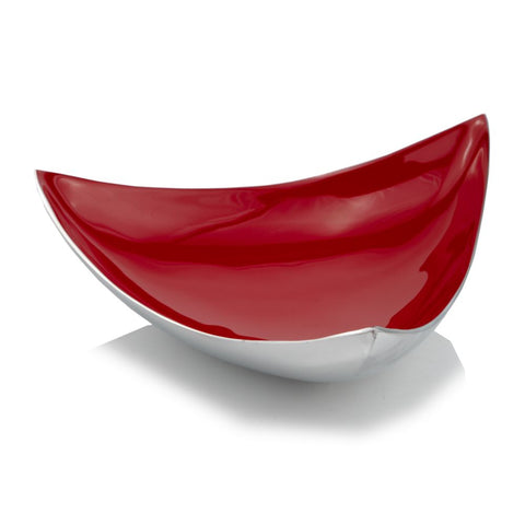 14" Silver And Red Triangular Bowl