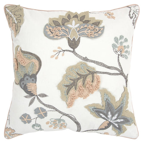 White Floral Jacobean Pattern Throw Pillow