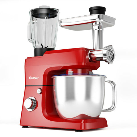 3-in-1 Multi-functional 6-speed Tilt-head Food Stand Mixer-Red 3-in-1