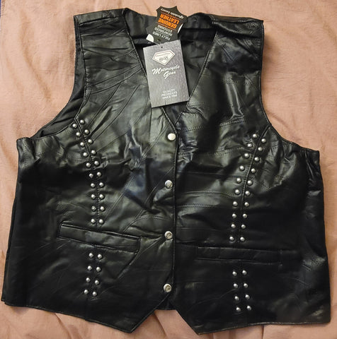 Diamond Plate Route 66 Ladies Rock Design Genuine Lambskin Leather Vest XL