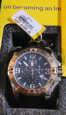 Invicta Men's 10899 Excursion Reserve Chronograph Black Textured Dial Black Leather Watch New!