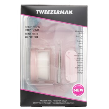 Complexion Prep To Go Set: Cleansing Brush + Skin Care Tool + Folding Razor + Travel Bag - 3pcs + 1 Bag