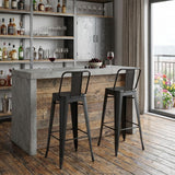 Set of Two 30" Black Iron Low Back Bar Height Bar Chairs