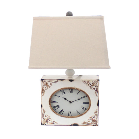 22" Distressed White Metal Bedside Lamp With Beige Shade