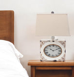 22" Distressed White Metal Bedside Lamp With Beige Shade