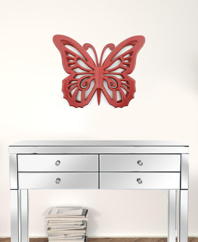 23" X 19" Red Butterfly Wood Hanging Dimensional Sculpture