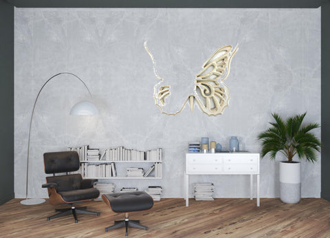 23" X 19" Light Yellow Butterfly Wood Hanging Dimensional Sculpture