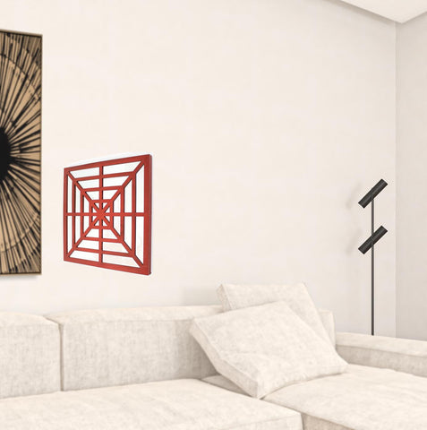 24" X 24" Red Abstract Geometric Mirror Square Hanging Wall Decor