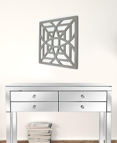 24" X 24" Gray Abstract Geometric Mirror Square Hanging Wall Decor