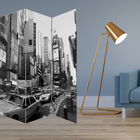 72" Gray Canvas Folding Three Panel Screen Room Divider