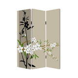 72" Beige Canvas Folding Three Panel Screen Room Divider