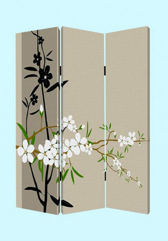 72" Beige Canvas Folding Three Panel Screen Room Divider