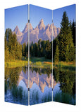 72" Blue And Green Canvas Folding Three Panel Screen Room Divider