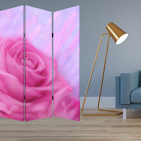 72" Pink Canvas Folding Three Panel Screen Room Divider
