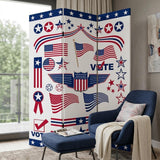 72" Blue and White Canvas Folding Three Panel Screen Room Divider