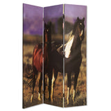 72" Brown Canvas Folding Three Panel Screen Room Divider
