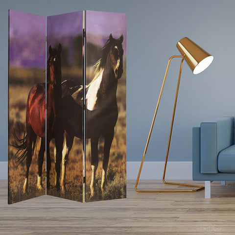 72" Brown Canvas Folding Three Panel Screen Room Divider